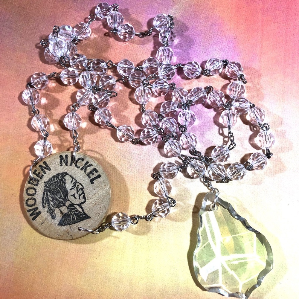 Deconstructed Rosary necklace clear beads crystal